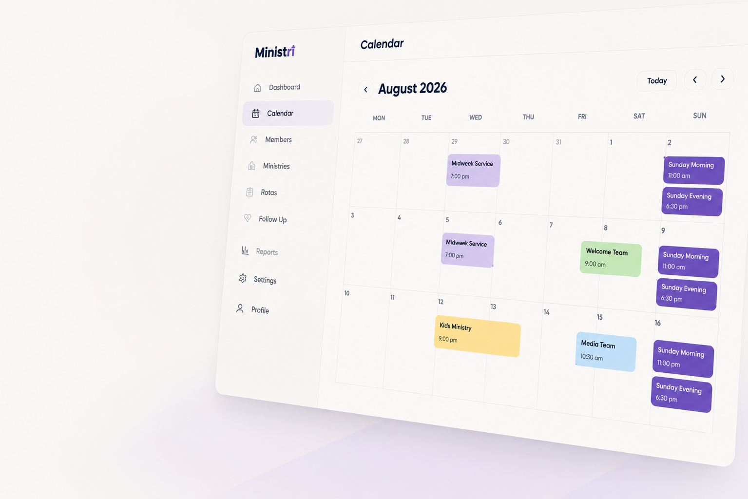 Ministri church calendar interface